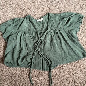 La Hearts Sage Green Tie-Front Crop Top